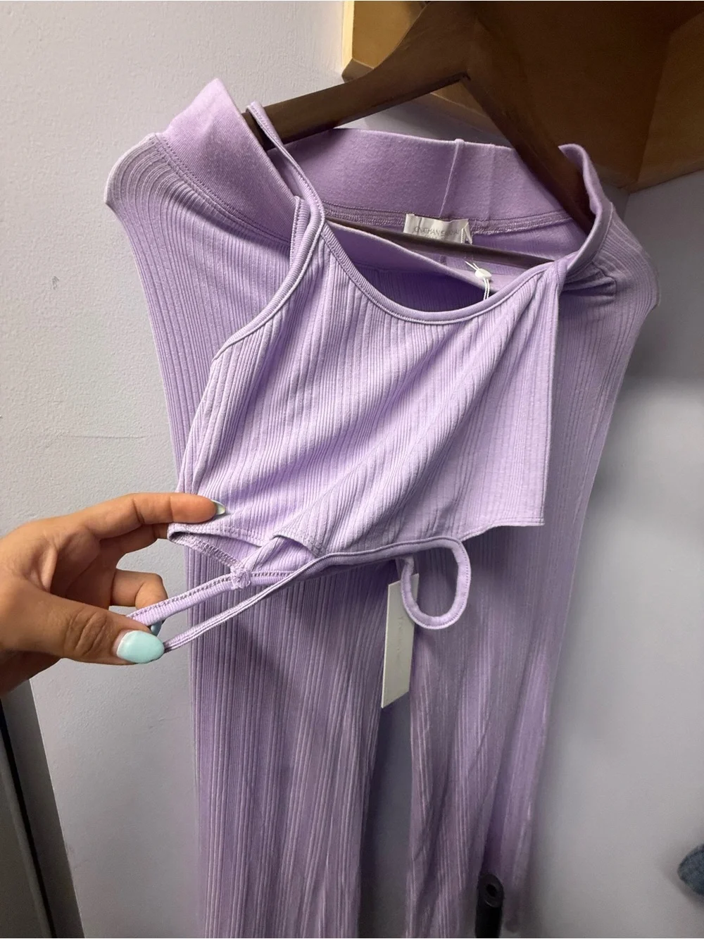 Jonathan Simkhai Lilac Ribbed Knit Set - Crop Top & Pants New w tags